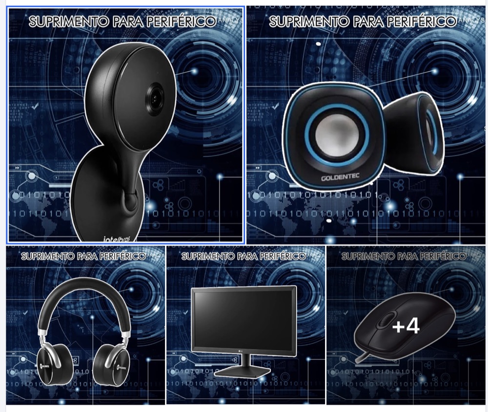 Webcam, caixas de som, fone, monitor e mouse vendidos pela Net Course